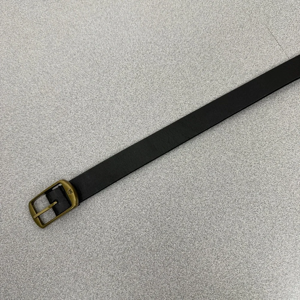 Calvin Klein Belt Mens Small Black Saddle Leather Brass Buckle Slim Casual Dress